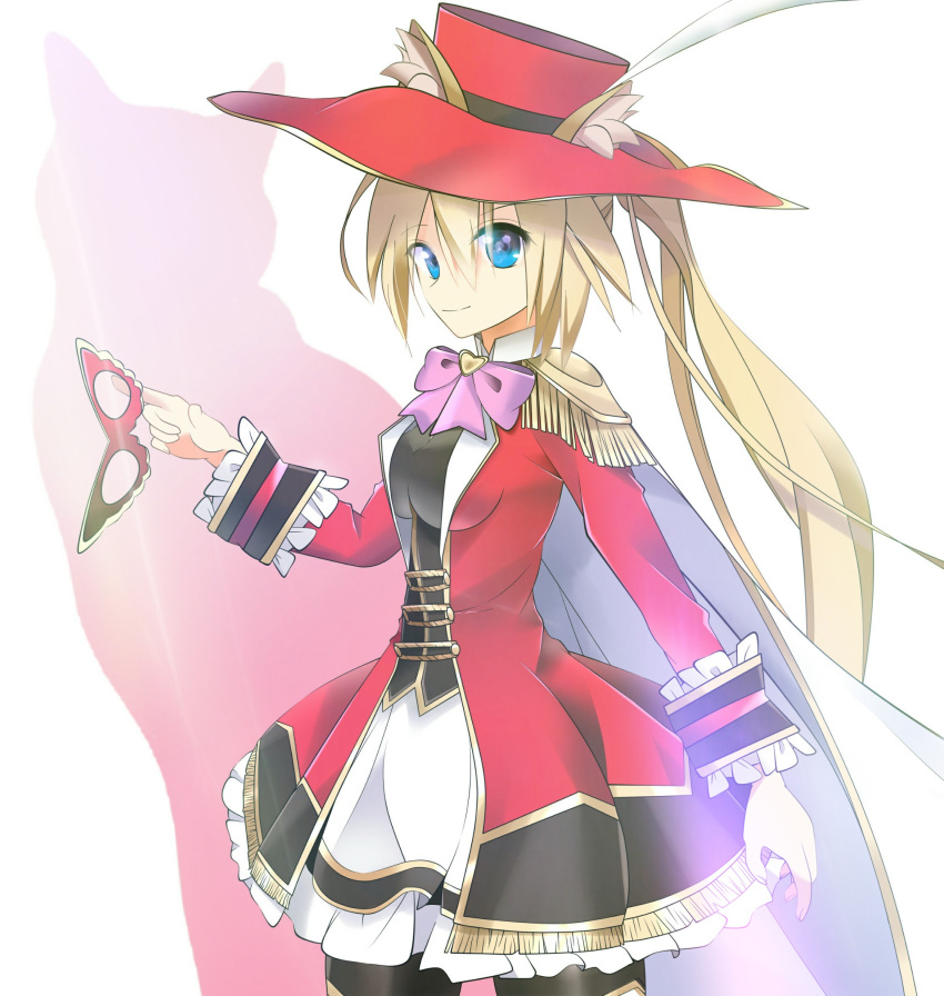 1girl, animal_ears, black_shirt, blonde_hair, blue_eyes, cloak, emil_chronicle_online, hat