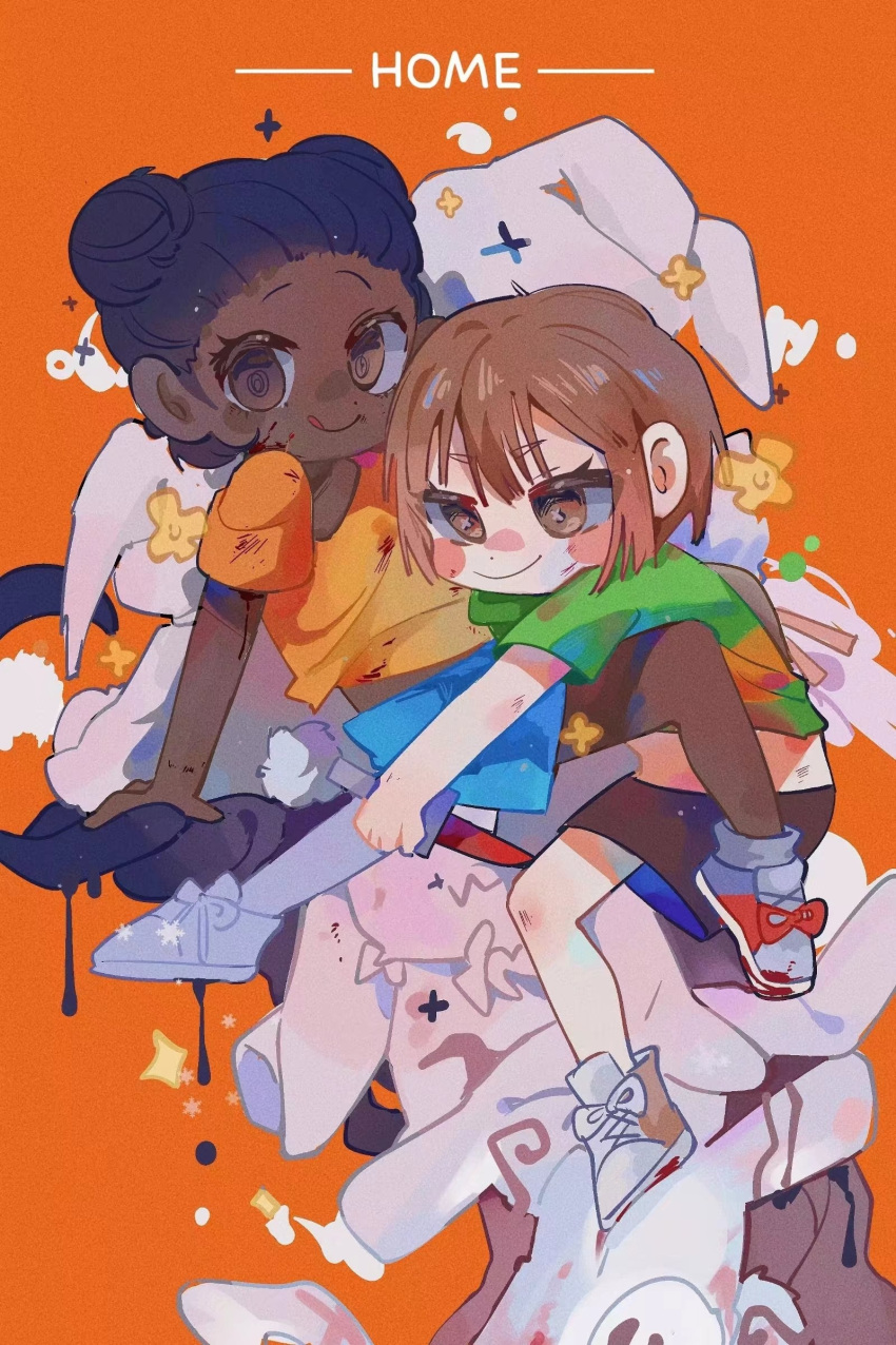 1girl, 1other, :p, absurdres, afro_puffs, amanda_(amanda_the_adventurer), amanda_the_adventurer, arm_at_side