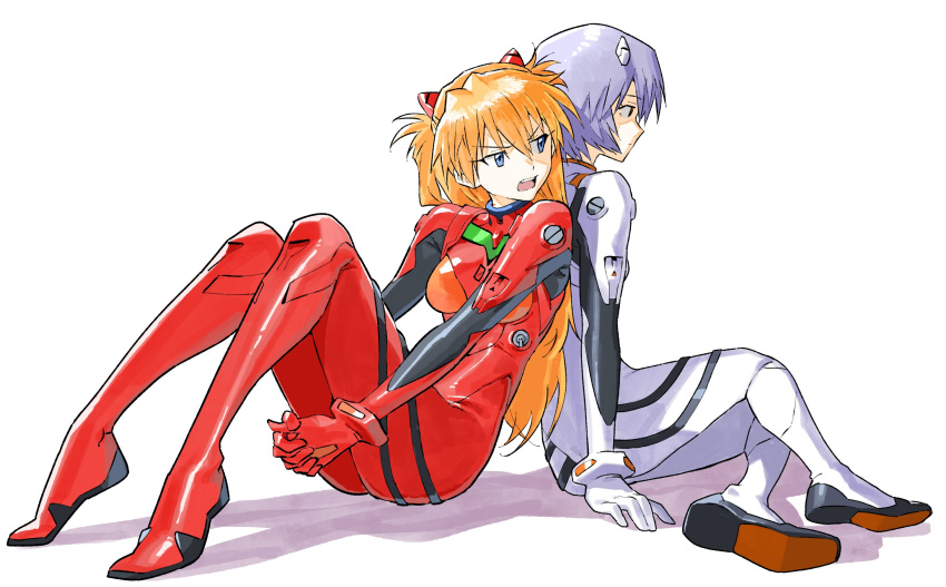 2girls, asdf_4532, ayanami_rei, blue_eyes, blue_hair, bodysuit, breasts, eyelashes