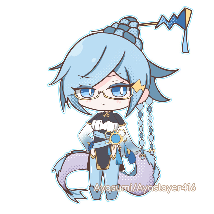 1girl, absurdres, aquarius_(symbol), ayasumi_(ayaslayer416), blue_hair, blue_thighhighs, braid, braided_bun