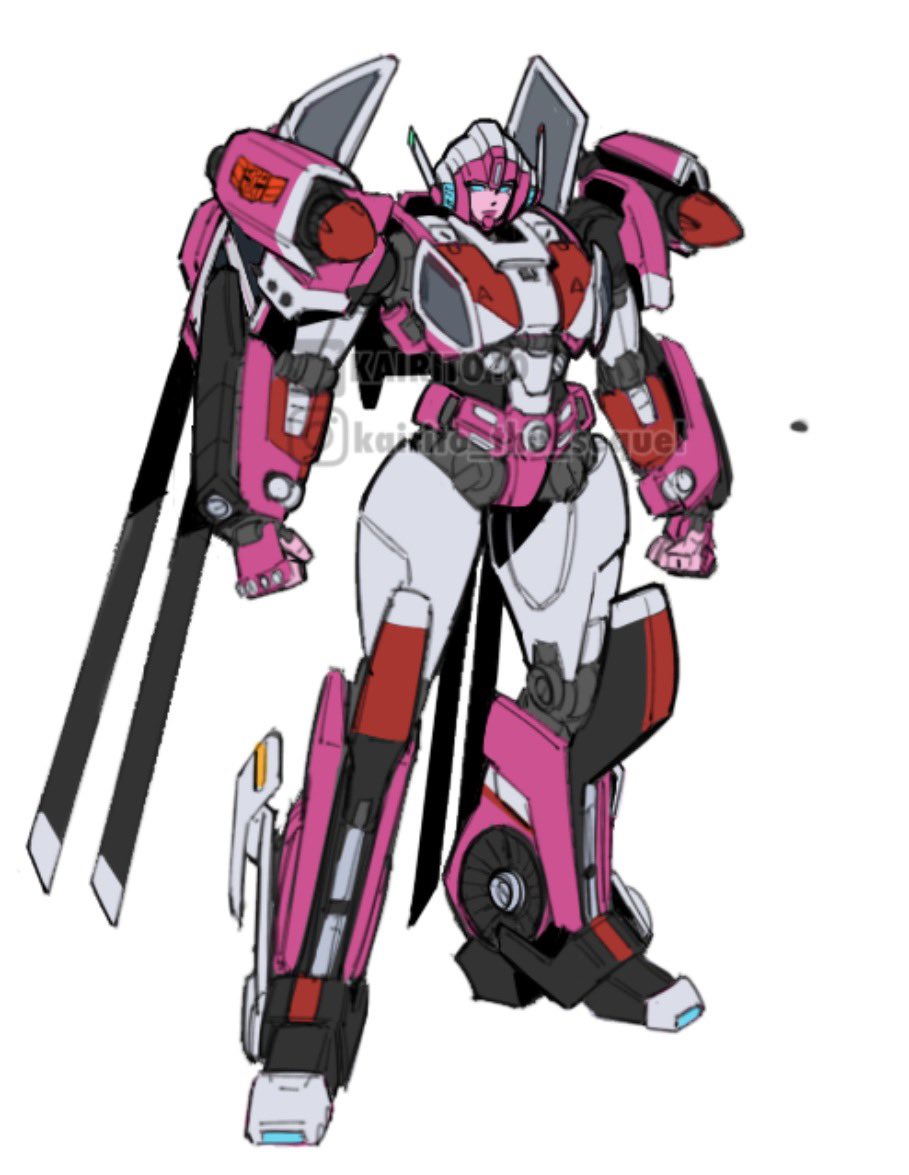 1girl, arcee, arcee_magnus, autobot, blue_eyes, character_request, commentary, english_commentary