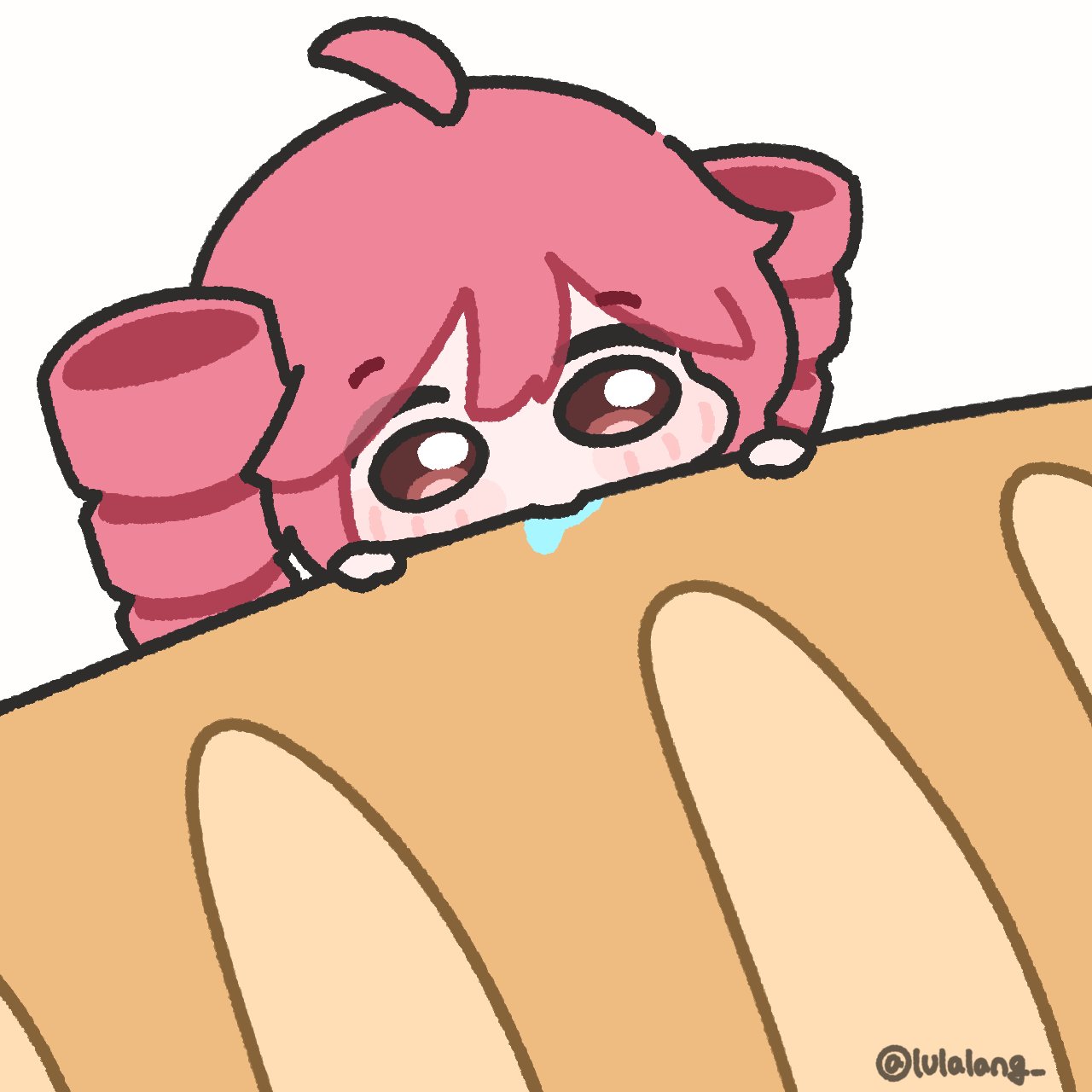 1girl, ahoge, baguette, bread, chibi, chibi_only, double-parted_bangs, drill_hair
