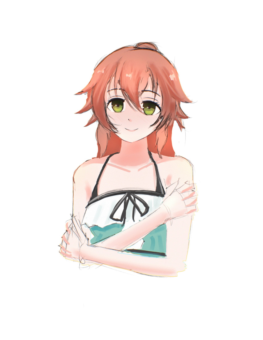 1girl, absurdres, bare_shoulders, brown_hair, closed_mouth, crossed_arms, double-parted_bangs, eiyuu_densetsu