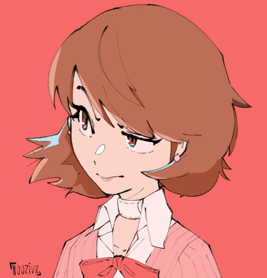 1girl, artist_name, bow, bowtie, choker, closed_mouth, collared_shirt, commentary