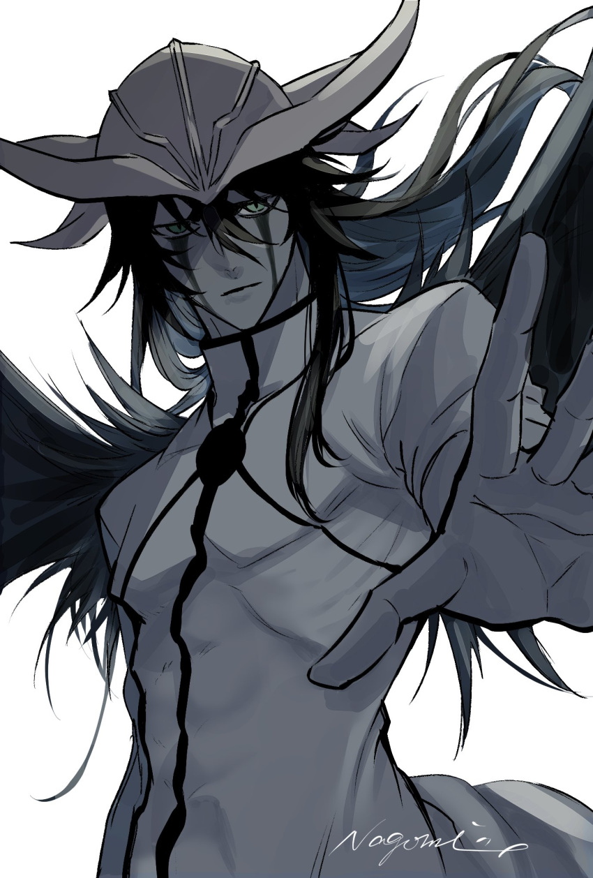 1boy, arrancar, bleach, closed_mouth, commentary_request, demon_wings, dutch_angle, expressionless