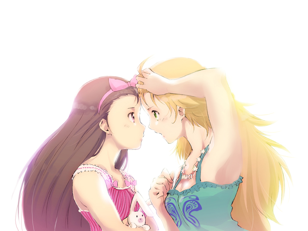 2girls, hoshii_miki, idolmaster, minase_iori, riyo_(riyontoko), white