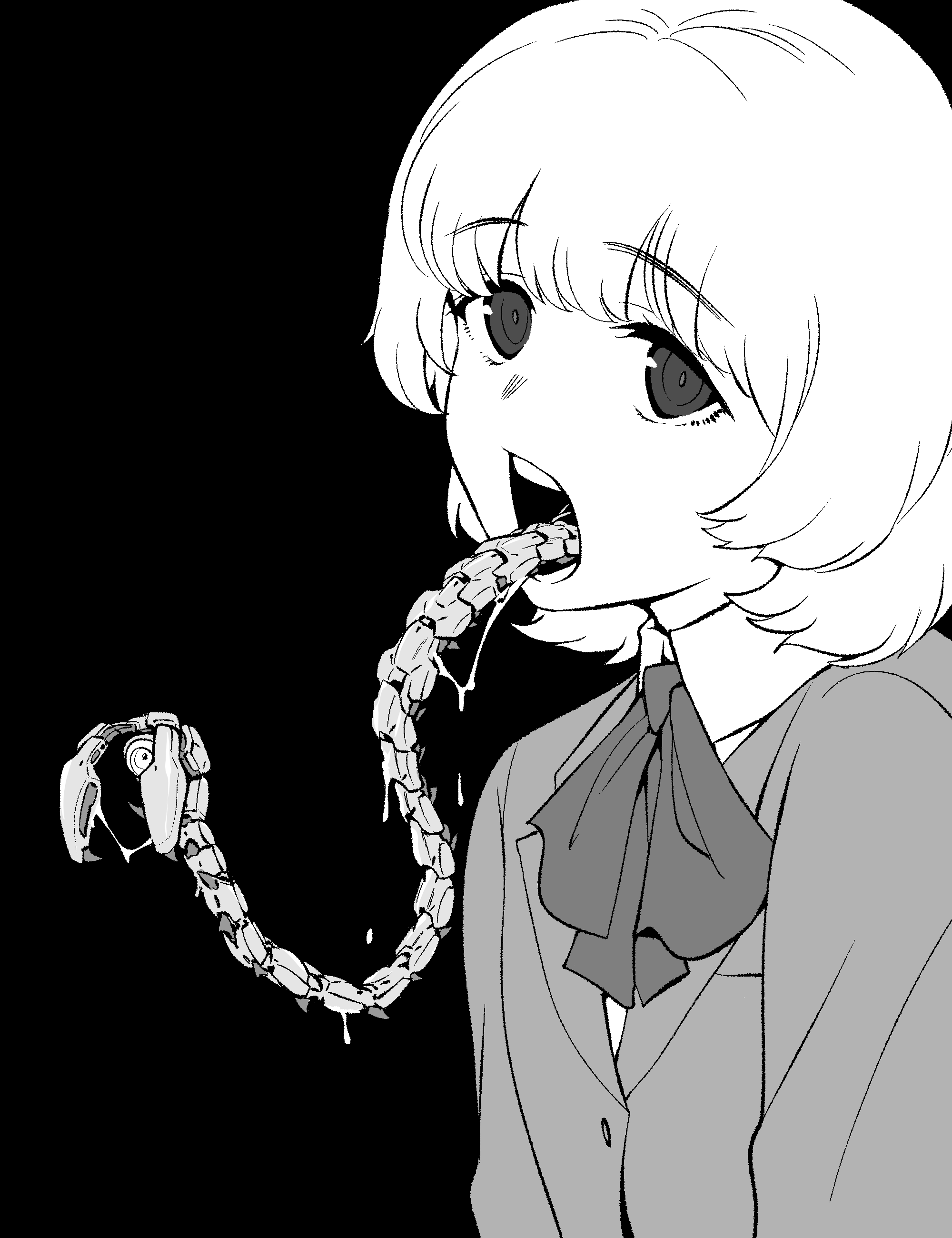 1girl, absurdres, black_background, commentary, english_commentary, highres, jacket, kato_takuji