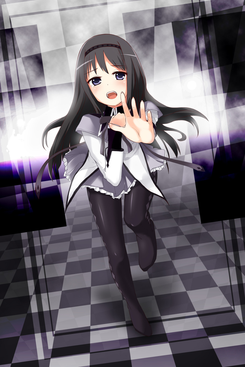 akemi_homura, black_hair, hairband, highres, kimatg, long_hair, magical_girl, mahou_shoujo_madoka_magica, pantyhose, purple_eyes, skirt, solo, violet_eyes