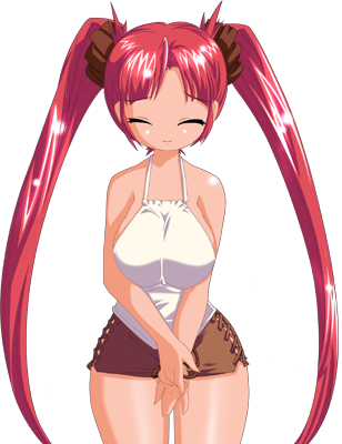1girl, 2000s_(style), ^_^, breasts, brown_skirt, closed_eyes, closed_mouth, cowboy_shot
