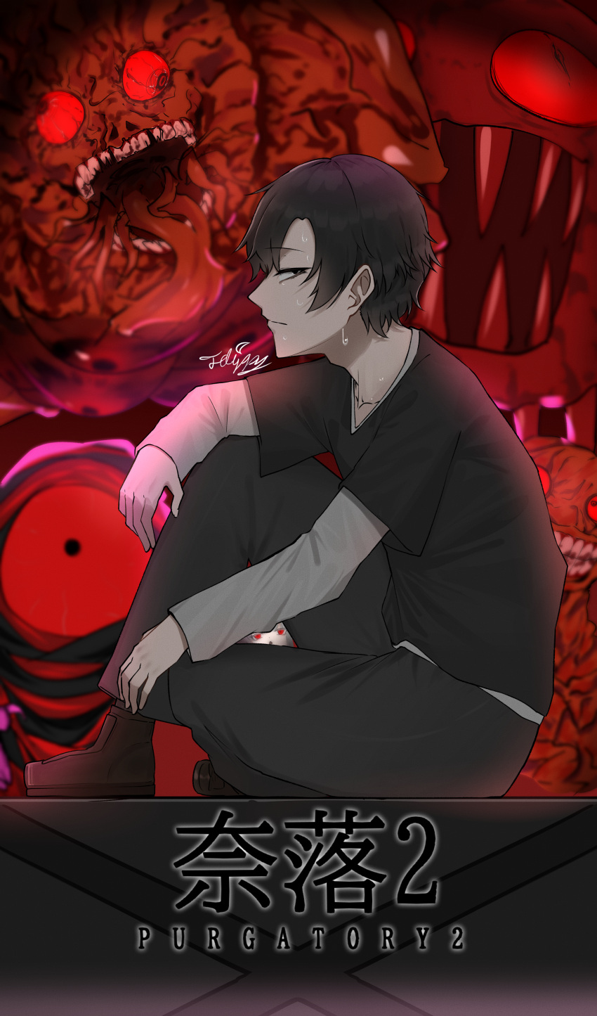 1boy, absurdres, black_eyes, black_hair, black_shirt, ebel_alfie, feluppy125, highres