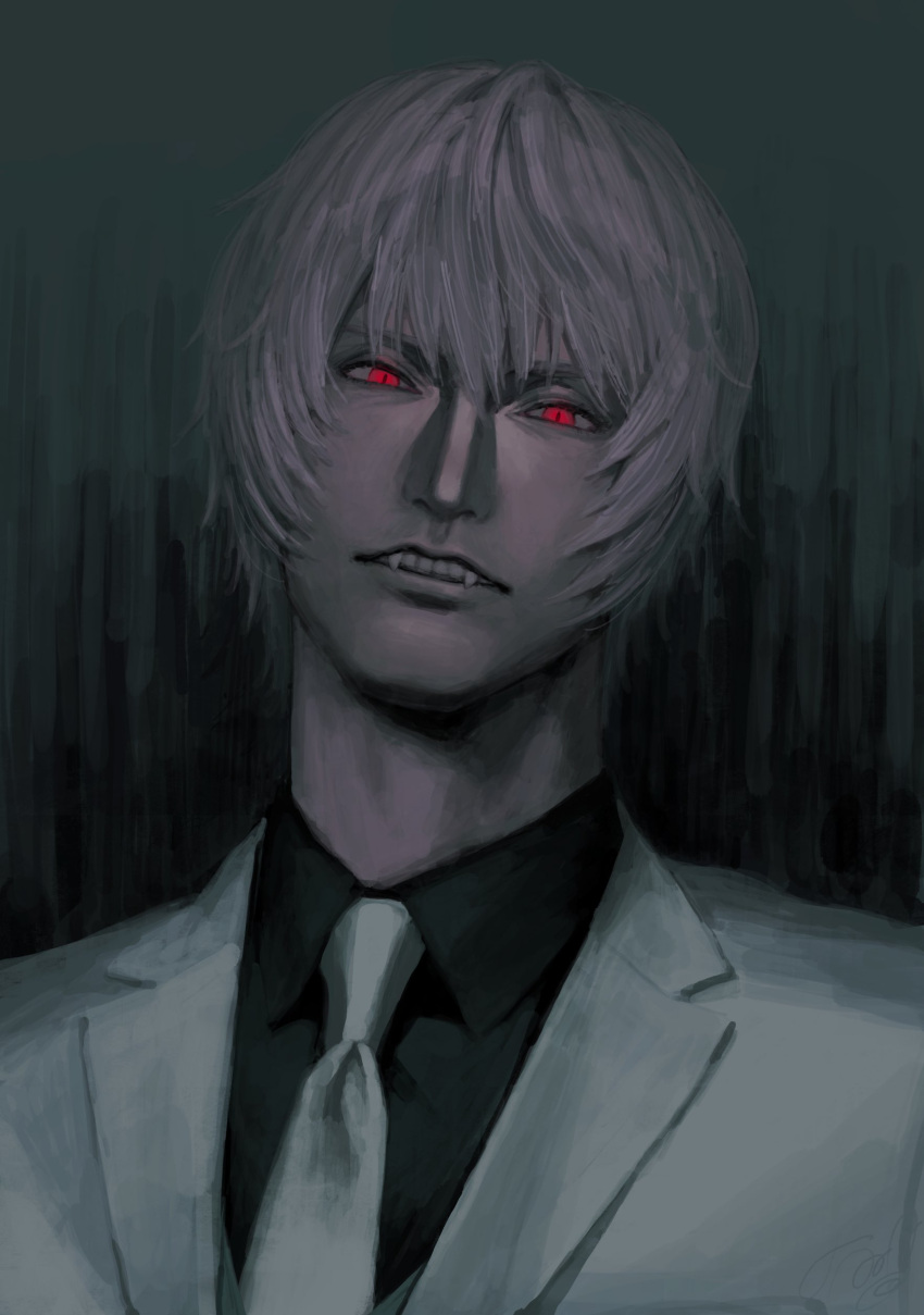 1boy, absurdres, ar1oy, bags_under_eyes, commentary_request, fangs, fate/strange_fake, fate_(series)