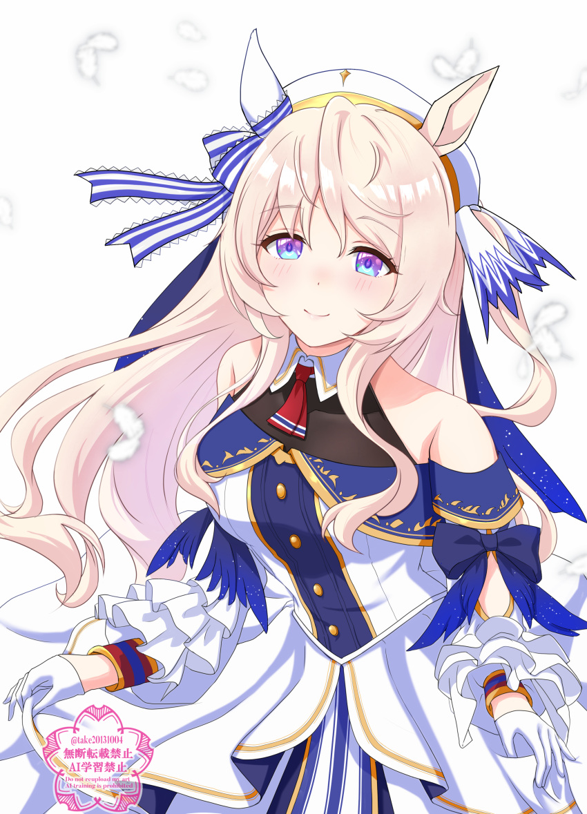1girl, absurdres, animal_ears, bare_shoulders, blonde_hair, blue_eyes, blush, breasts