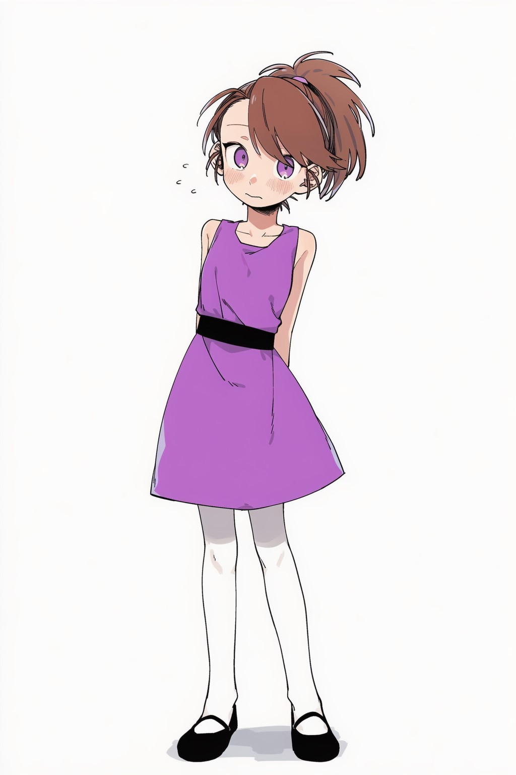 1girl, ai-assisted, arms_behind_back, black_shoes, brown_hair, bunny_(ppg), child, colokhan