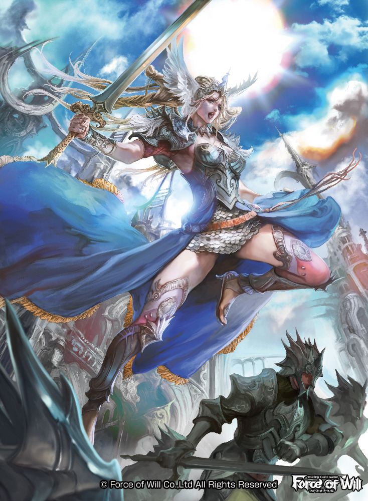 1boy, 1girl, architecture, armor, belt_buckle, blonde_hair, blue_skirt, blue_sky