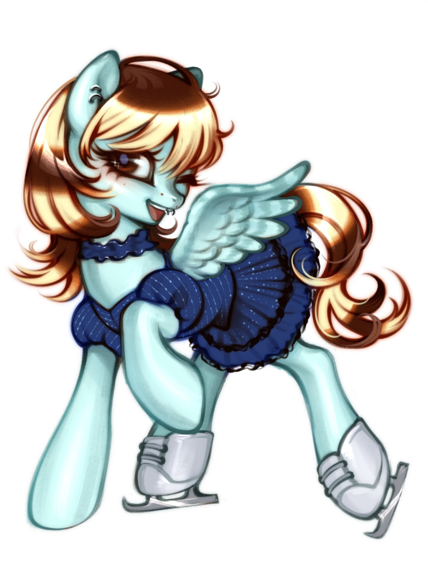 1girl, 2026_winter_olympics, alysa_liu, animal_ear_piercing, animal_ears, animalization, aqua_skin, babybeetlekat