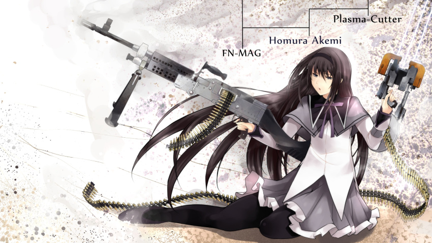 akemi_homura, bad_id, black_hair, dead_space, fn_mag, garakuta, gun, hairband