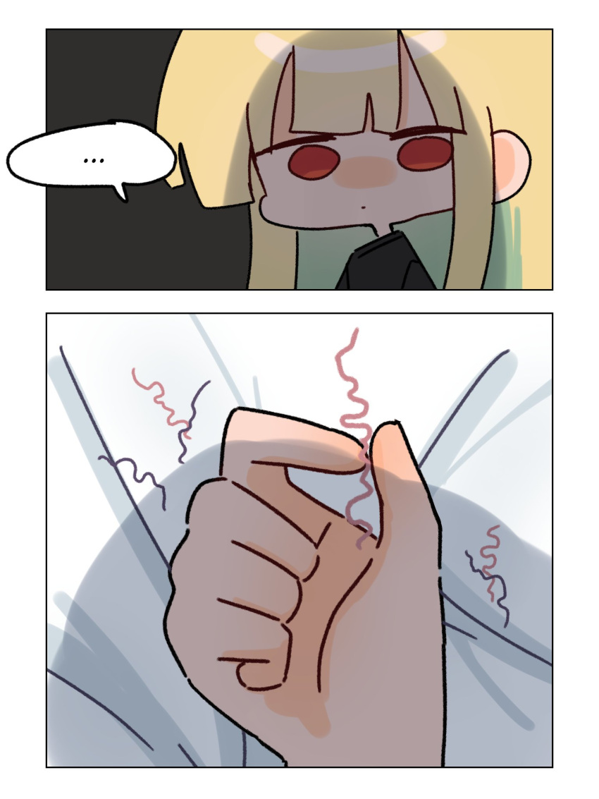 ..., 1girl, black_hair, blonde_hair, chibi, cho_kaguya-hime!, closed_mouth, commentary_request