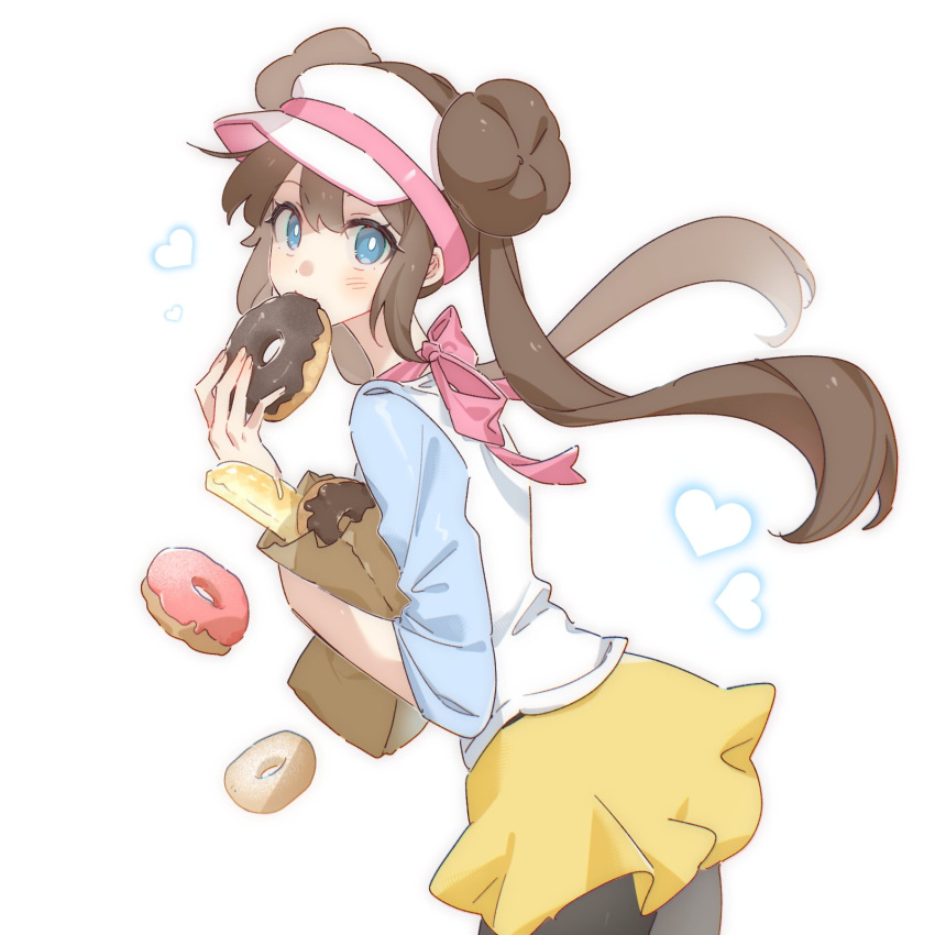 1girl, bag, black_pantyhose, blue_eyes, blue_shirt, blush, bow, brown_hair