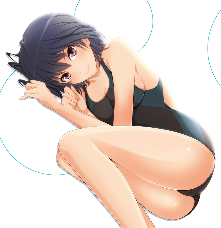 1girl, amagami, ass, black_hair, blush, breasts, competition_swimsuit, face