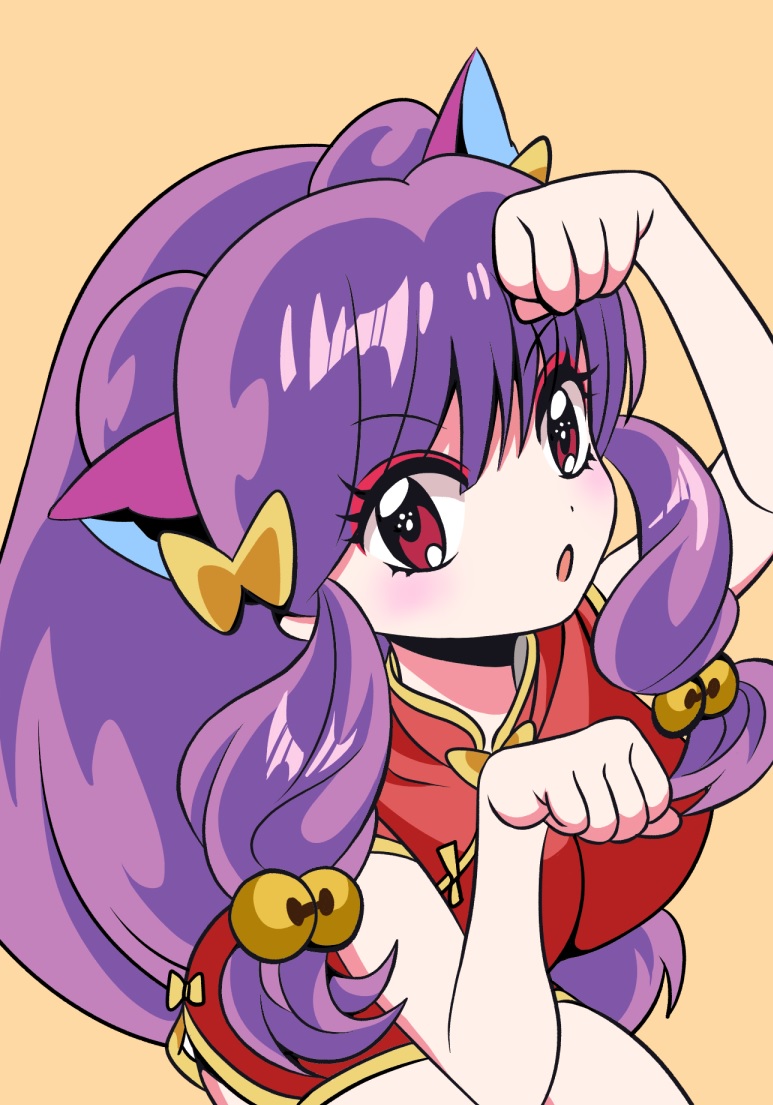 1girl, animal_ears, bell, blush, bow, brown_background, cat_ears, chinese_clothes