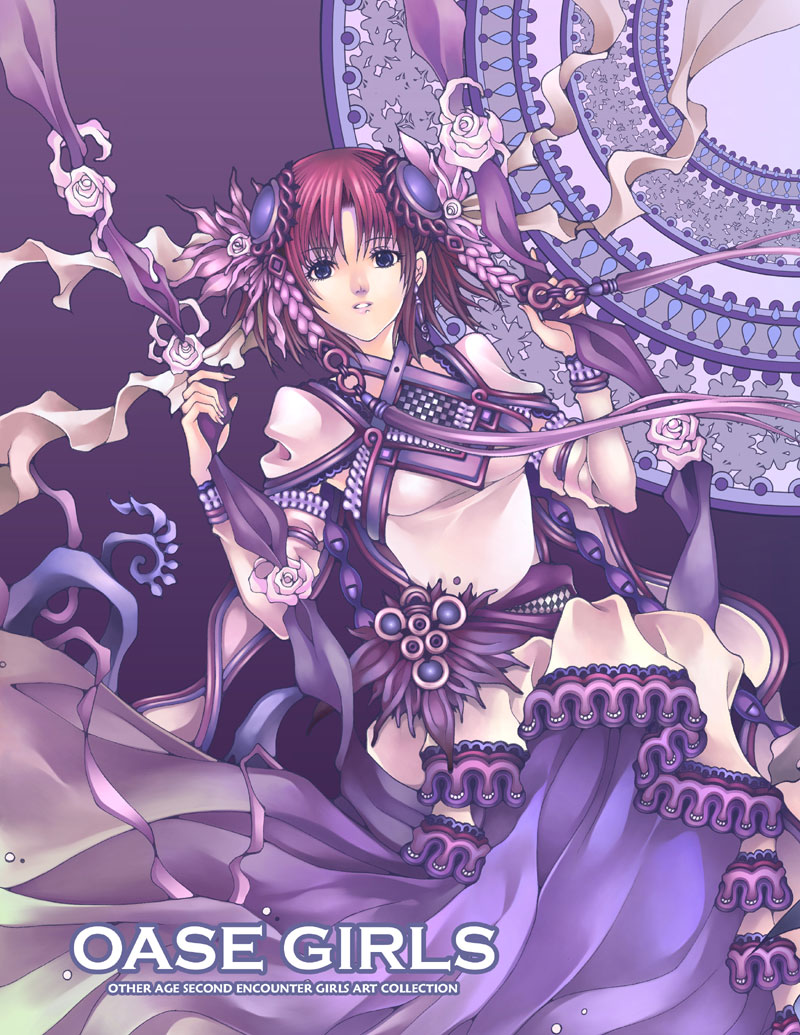 blue_eyes, dress, female, flower, hair_ornament, redhead, ribbon, short_hair, solo, zeiva