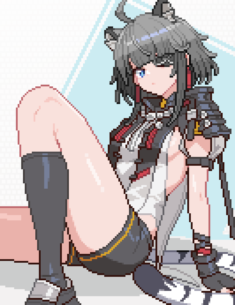 1girl, ahoge, animal_ear_fluff, animal_ears, arknights, arknights:_endfield, black_gloves, black_shoes