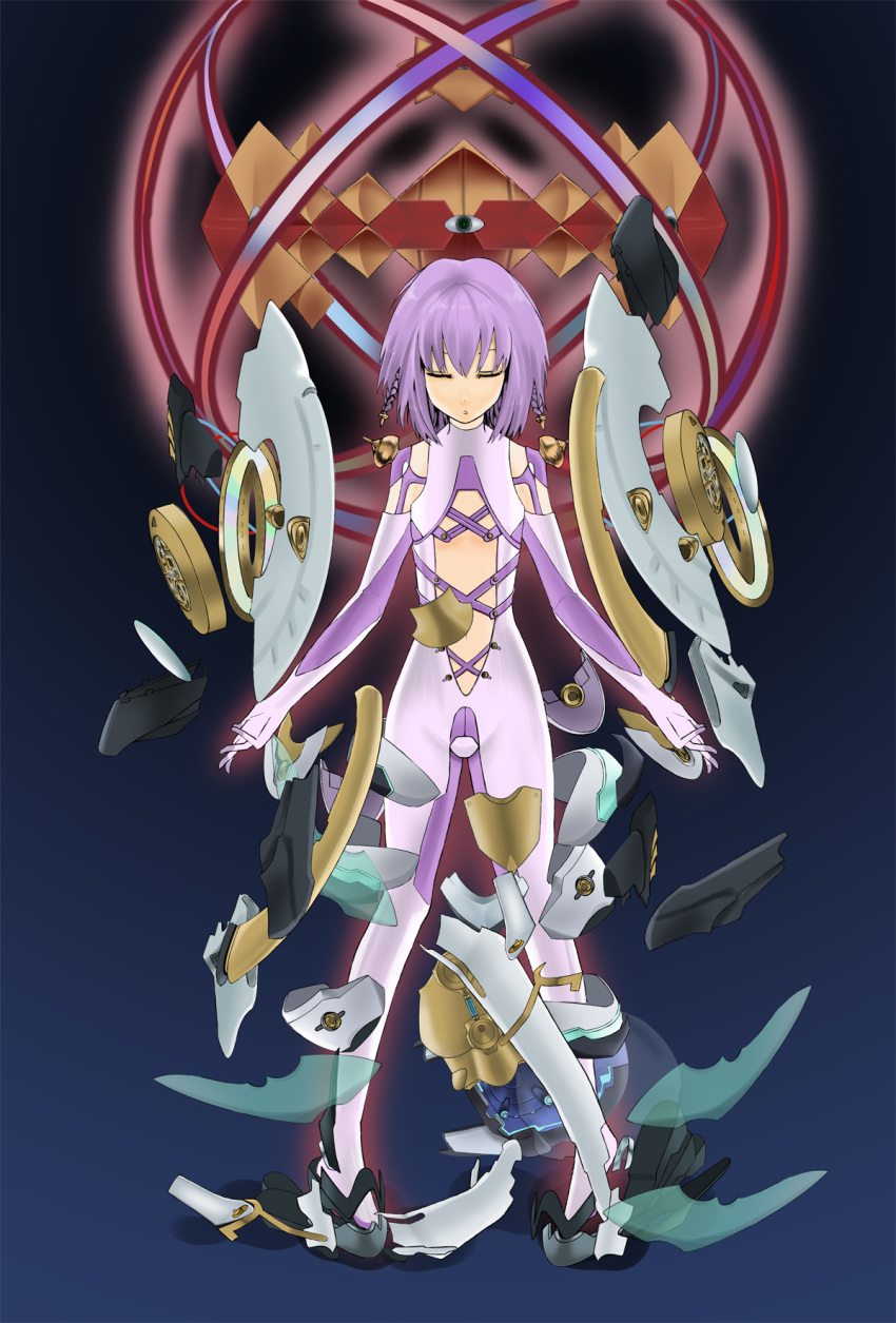 ar_tonelico_iii, armor, bodysuit, braid, closed_eyes, flat_chest, gust, hair_ornament