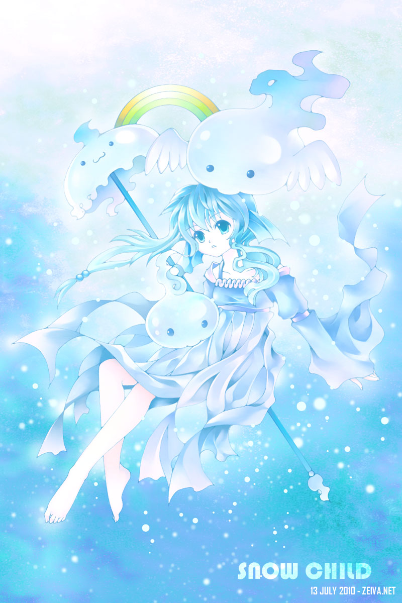 barefoot, blue, blue_eyes, blue_hair, dress, female, long_hair, twintails