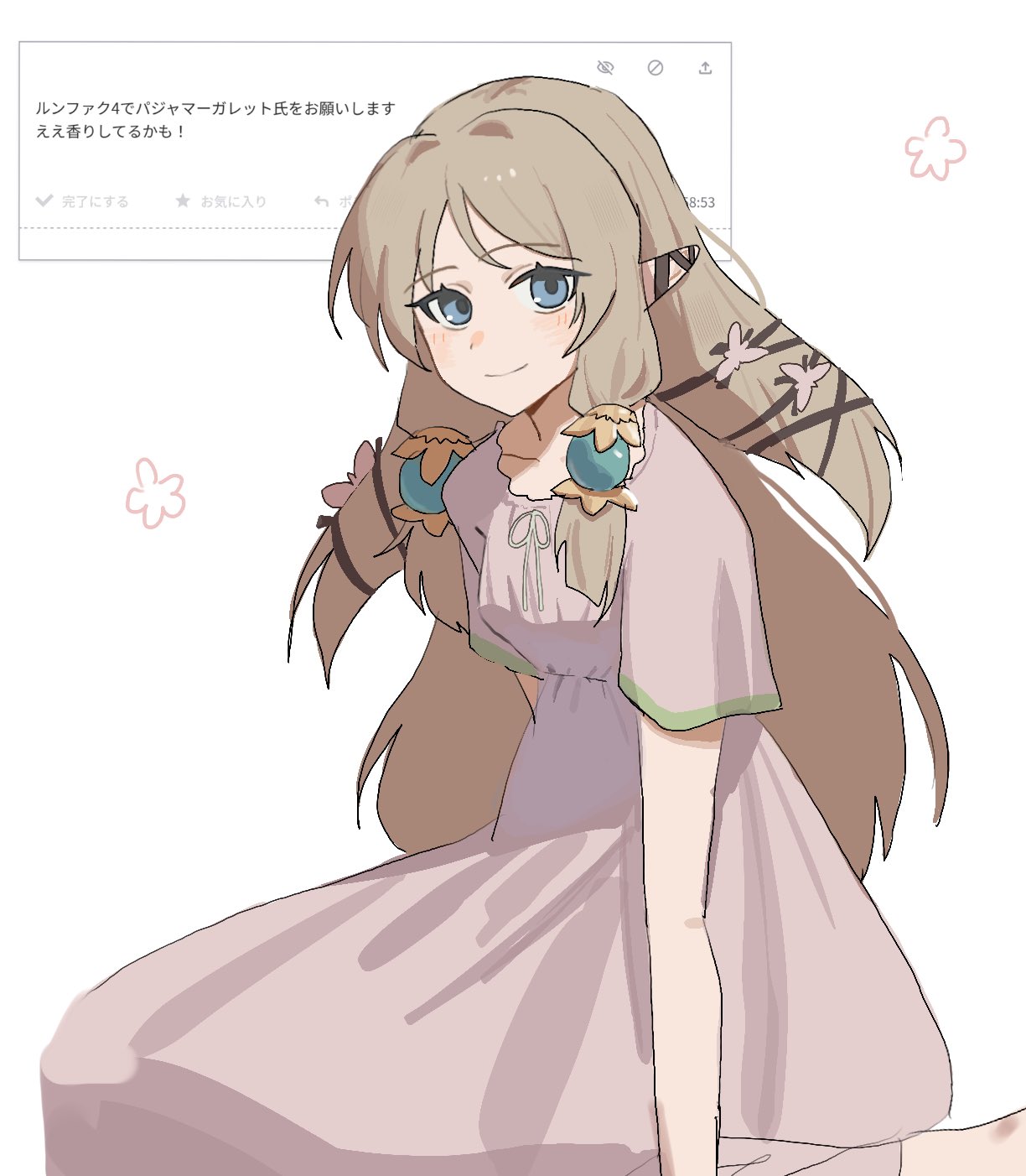 1girl, alternate_costume, blonde_hair, blue_eyes, elf, hair_vines, highres, long_hair
