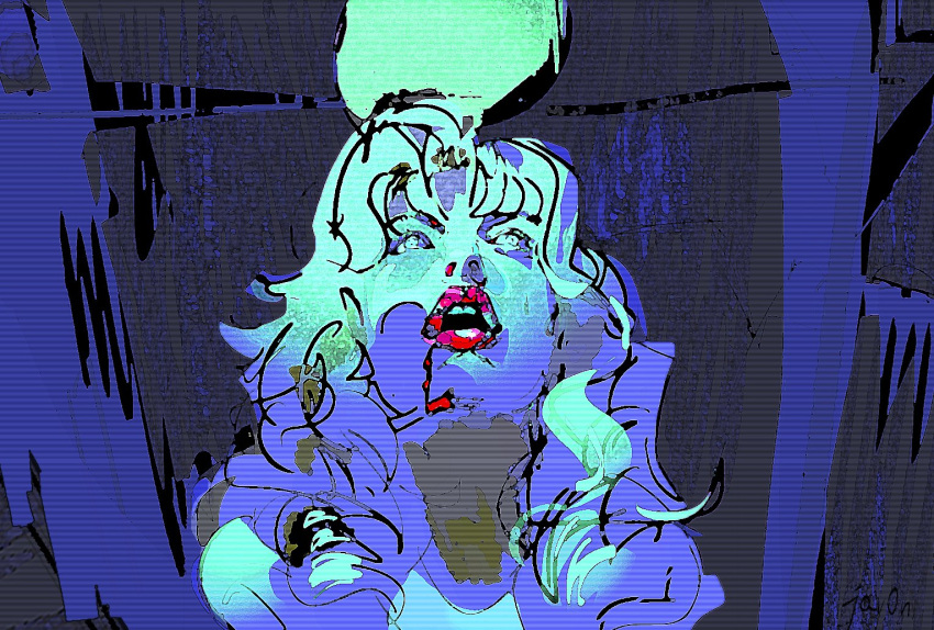 1girl, blonde_hair, blood, blood_from_mouth, blue_theme, commentary, english_commentary, jay0ni