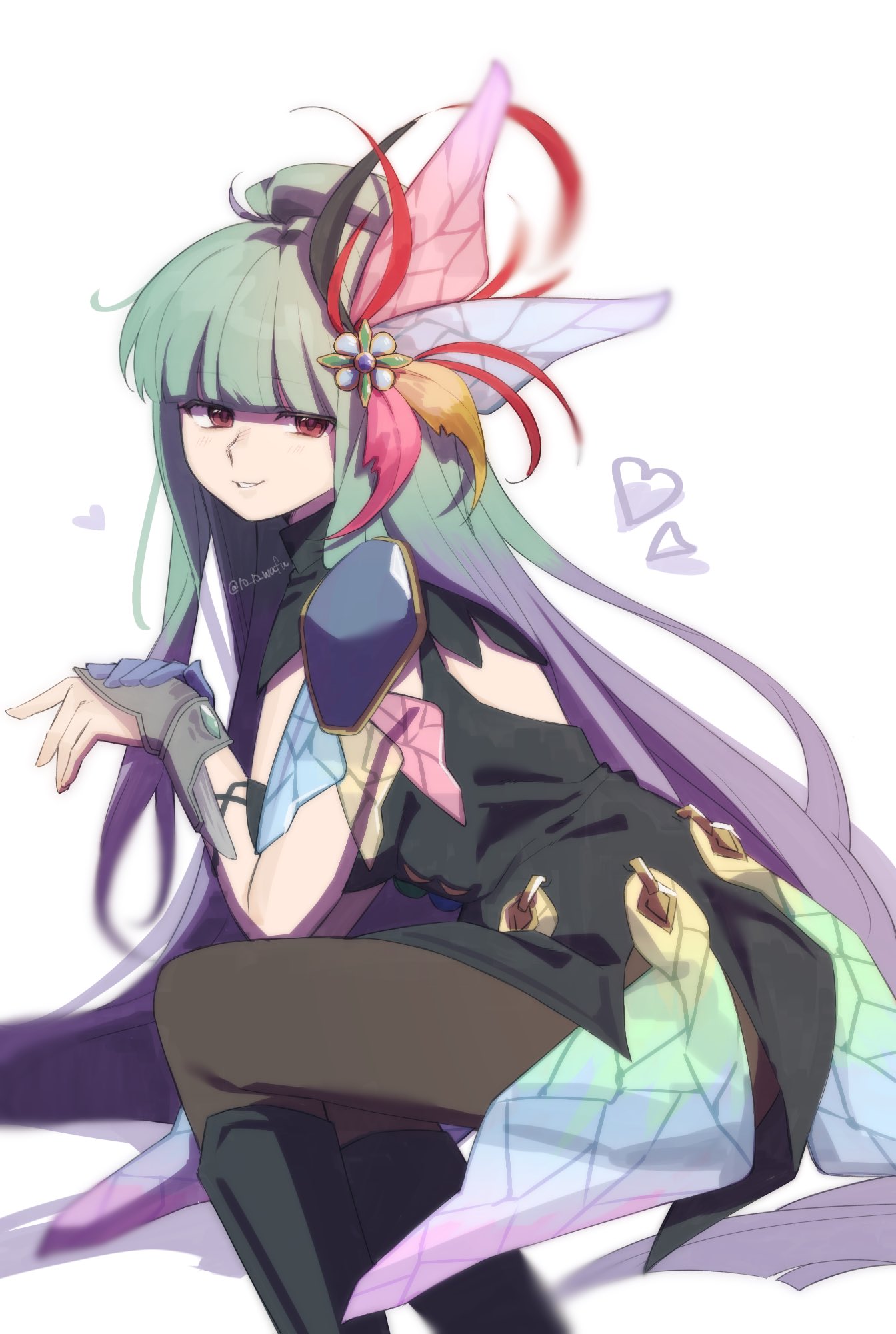 10_10_wafu, 1girl, armor, bravely_default:_flying_fairy, bravely_default_(series), commentary_request, dress, feather_hair_ornament