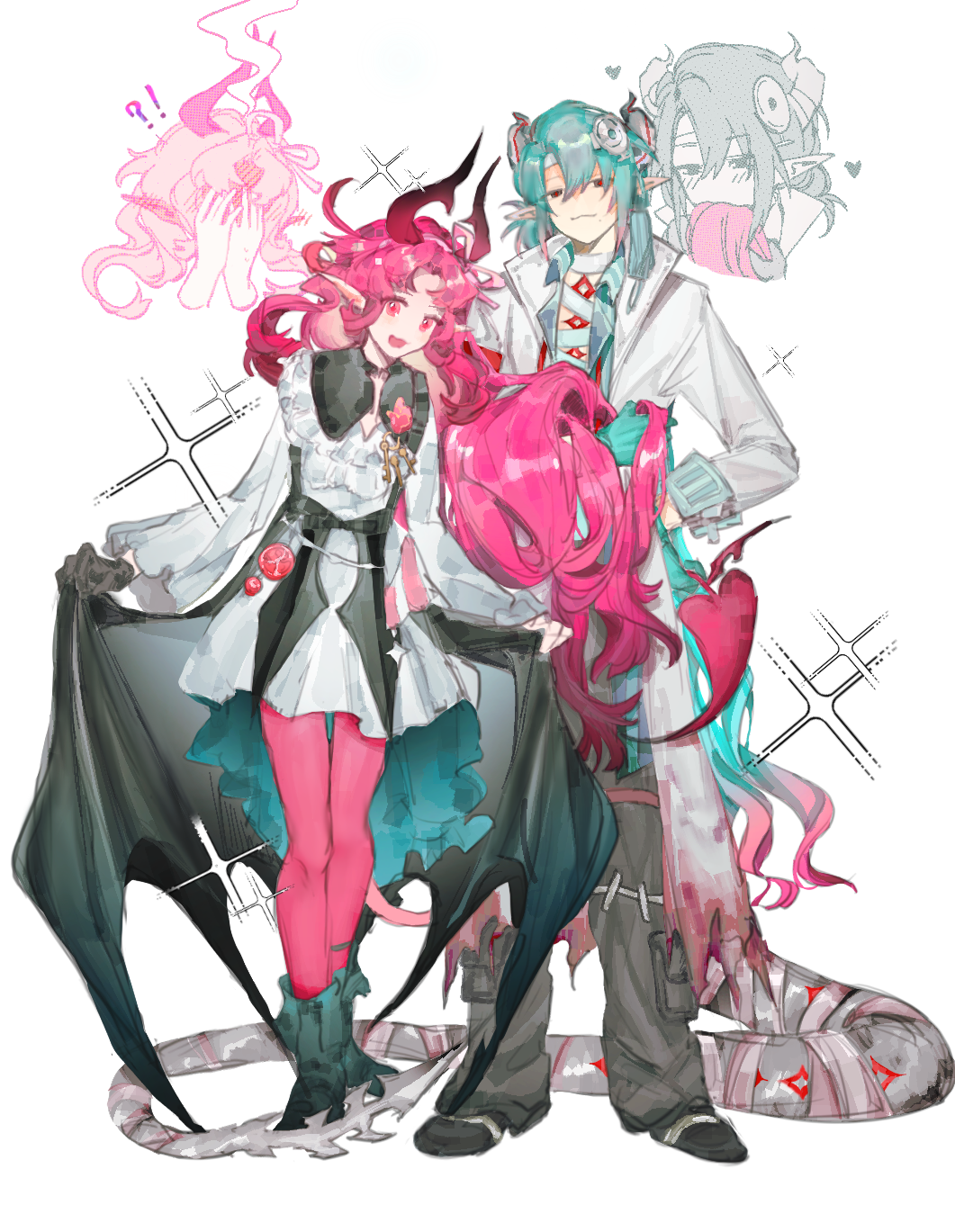 1boy, 1girl, arknights, blush, covering_face, covering_own_face, full-face_blush, full_body