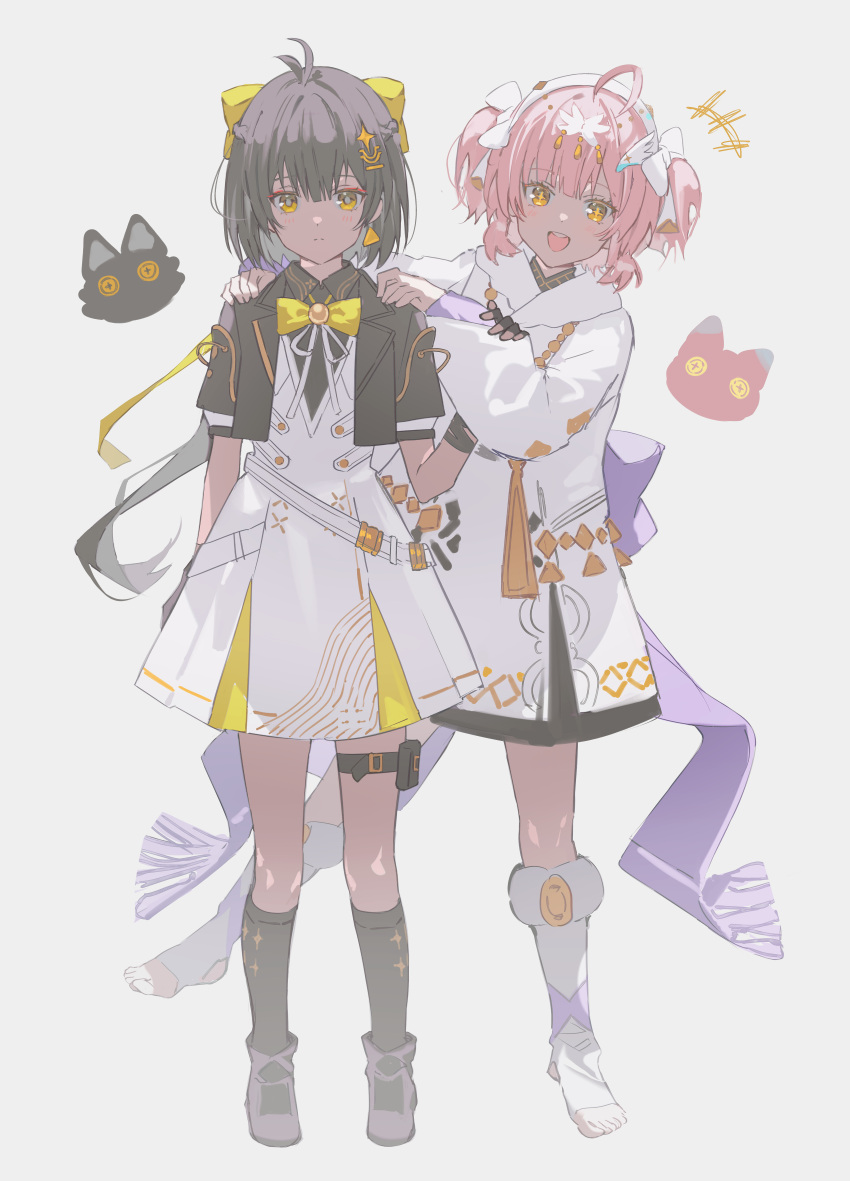 2girls, absurdres, aemeath_(wuthering_waves), aemeath_(young)_(wuthering_waves), aged_down, black_hair, black_jacket, black_socks