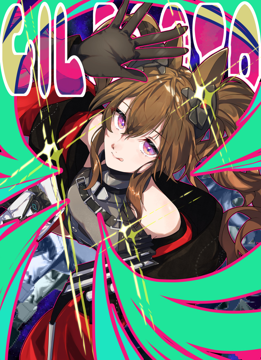 106staygold, 1girl, :q, absurdres, alternate_eye_color, angelina_(arknights), animal_ears, arknights