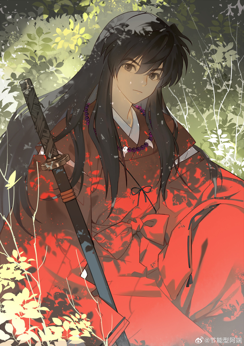 1boy, absurdres, aduanduanduanduanduanduanduanduan, alternate_form, bead_necklace, beads, black_eyes, black_hair
