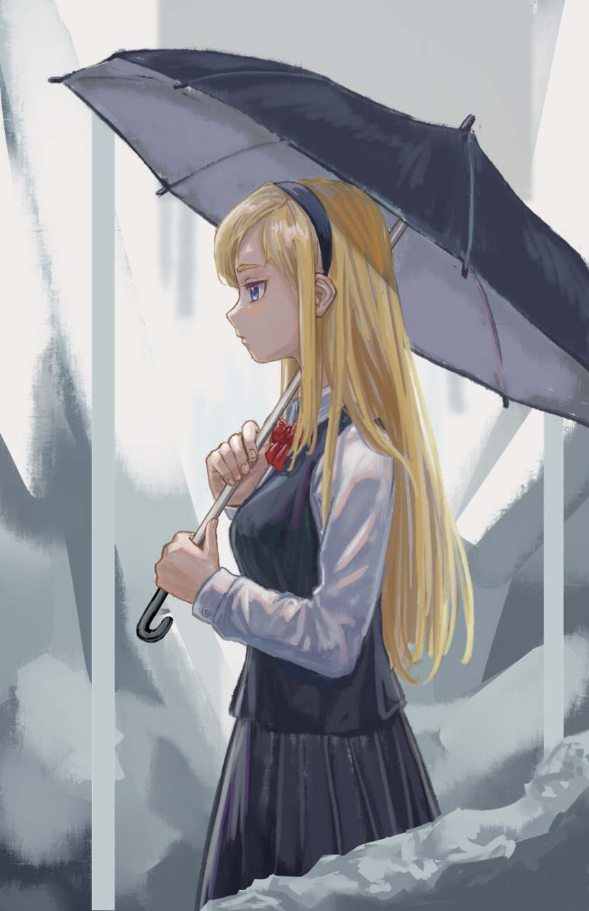 1girl, akira_edgworth, blonde_hair, blue_eyes, commentary_request, expressionless, hairband, highres
