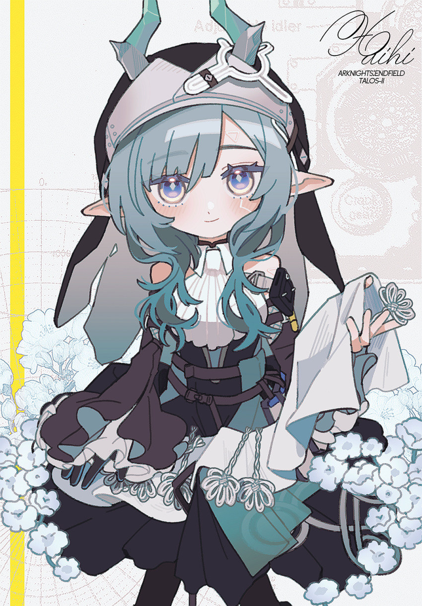 1girl, antlers, arknights, arknights:_endfield, black_dress, black_gloves, black_veil, blue_gloves