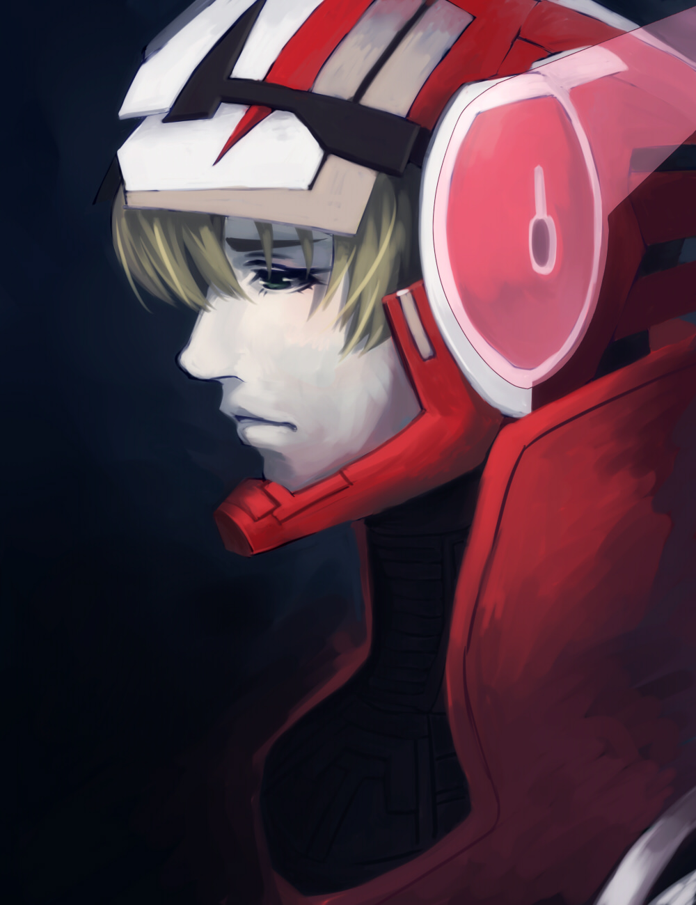 bad_id, barnaby_brooks_jr, blonde_hair, bust, green_eyes, highres, male, power_armor