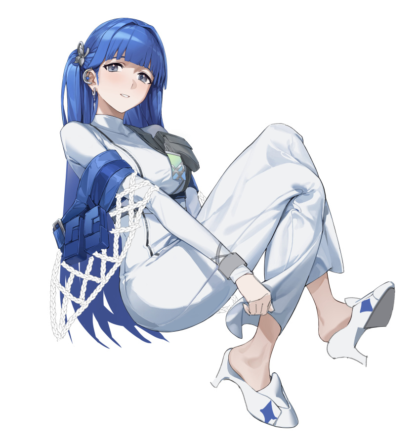 1girl, absurdres, almmdal, arcana_(nikke), blue_eyes, blue_hair, blush, breast_zipper