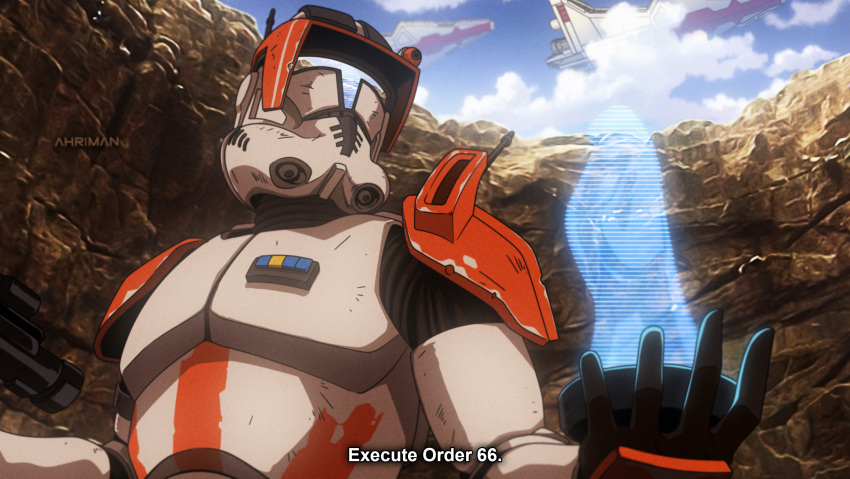 1boy, armor, blue_sky, clone_trooper, clouds, commander_cody, day, dmitry_grozov