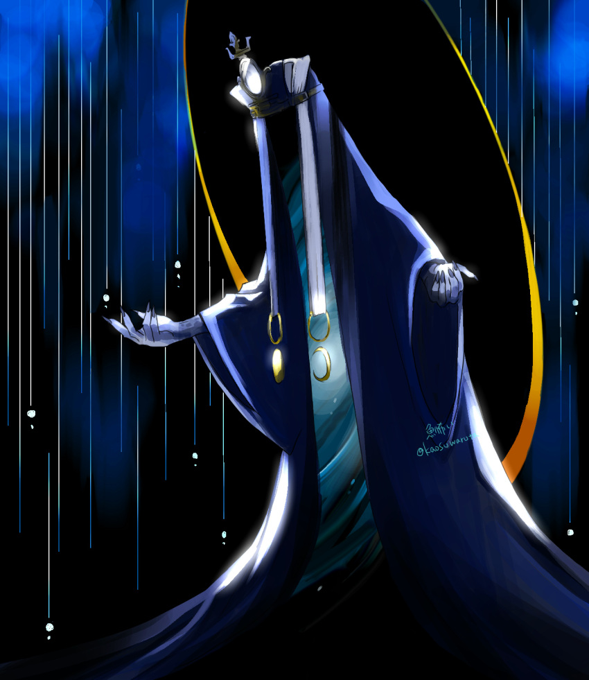 black_nails, blue_skin, colored_skin, commentary_request, crescent, demon_(megami_tensei), faceless, fingernails