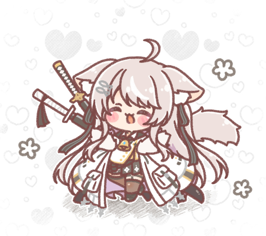 1girl, :d, ^_^, ahoge, animal_ear_fluff, animal_ears, bell, bellmona_(vtuber)