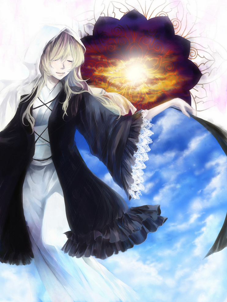 alternate_costume, bad_id, blonde_hair, closed_eyes, collie, dress, eyes_closed, frills