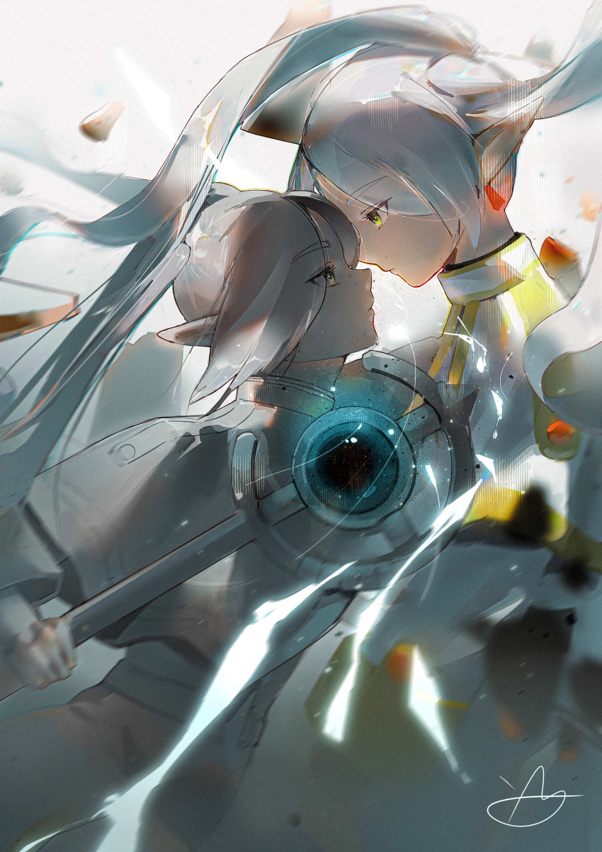 2girls, absurdres, cape, clone, closed_mouth, commentary, duel, earrings