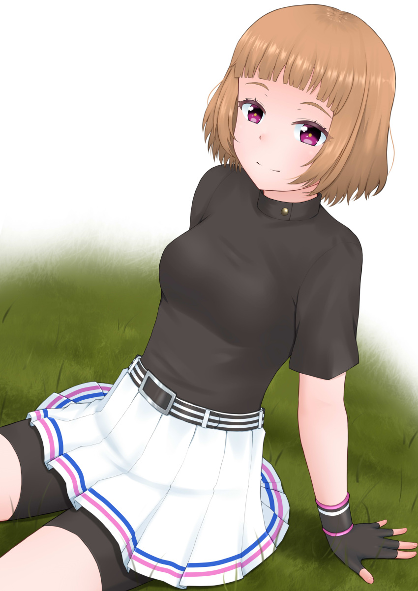 absurdres, amakusa_kotone, aoi_hito, arched_bangs, baseball_uniform, belt, belt_buckle, bike_shorts