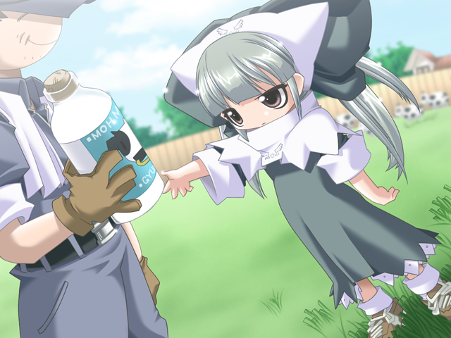 1girl, 2000s_(style), belt, black_belt, blue_pants, blue_shirt, blunt_bangs, blurry