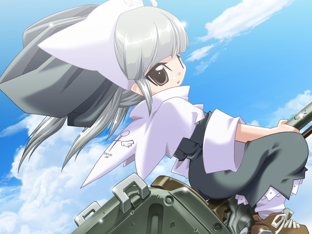 1girl, 2000s_(style), blunt_bangs, broom, broom_riding, brown_shoes, capelet, child