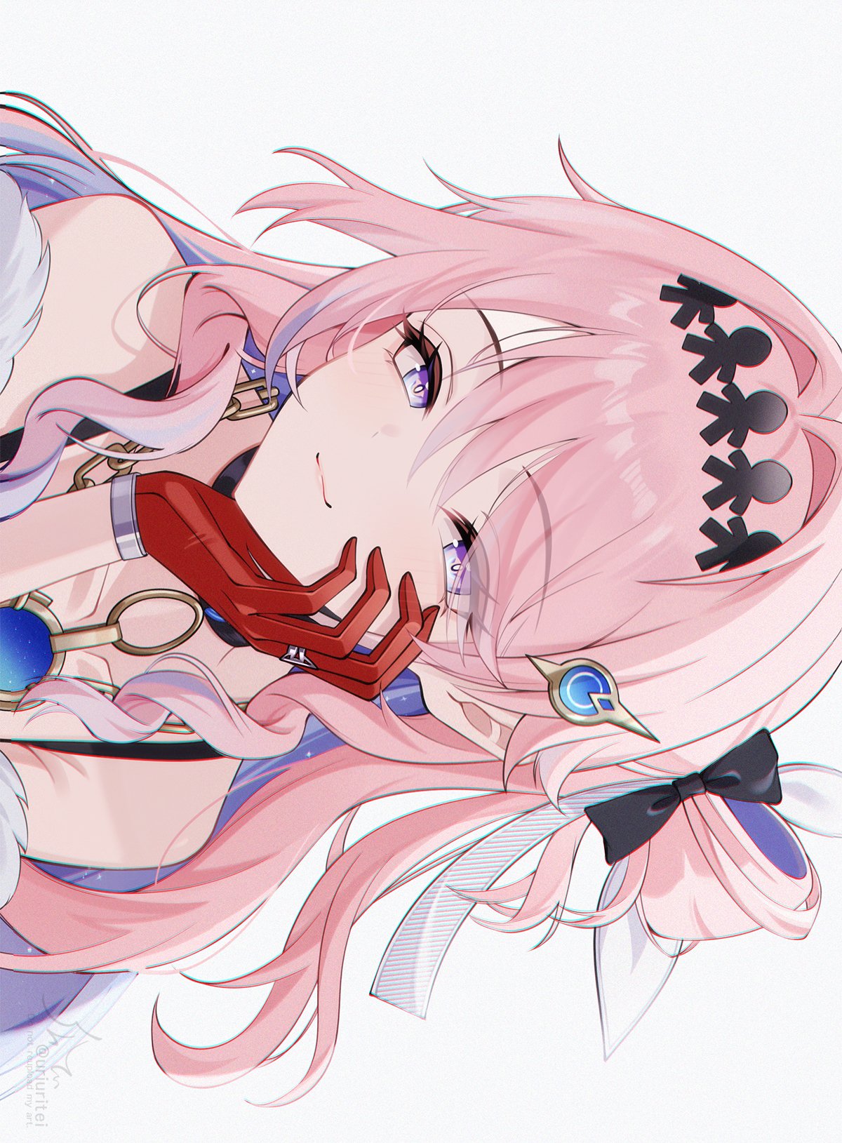 1girl, bare_shoulders, black_bow, bow, closed_mouth, commentary_request, denia_(wuthering_waves), gloves