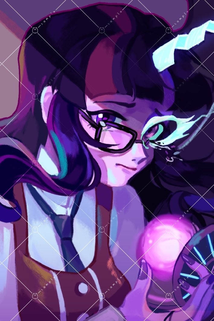 1girl, blunt_bangs, close-up, closed_mouth, colored_skin, english_commentary, equestria_girls:_friendship_games, flaming_eye