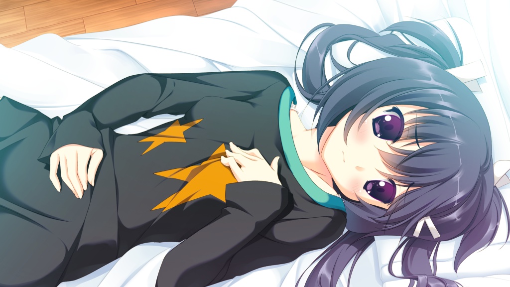 arikawa_satoru, bed, black_hair, blush, cg, female, long_hair, pajama